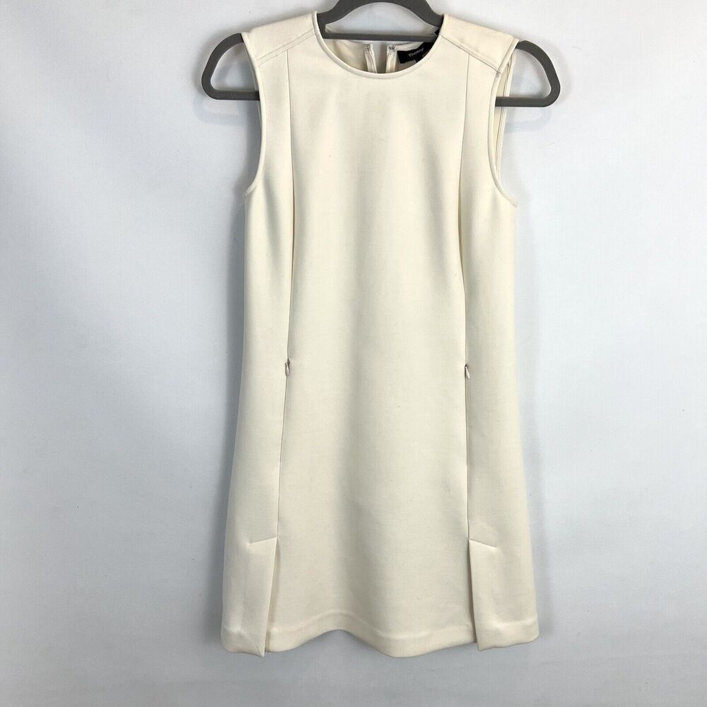 Theory Shift Dress Women’s 2 Ivory Sleeveless‎ Vent Front Wool Blend W/ Pockets